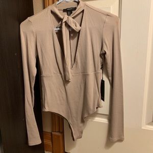 Forever 21 ribbed tie neck bodysuit